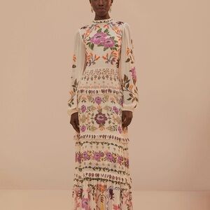 FARM RIO Cream Winter Garden Ruffle Maxi Dress-NWT